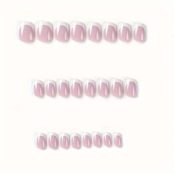 Short Square Press On Nails, French Tip Fake Nails, Full Cover False Nails - Picture 5 of 5